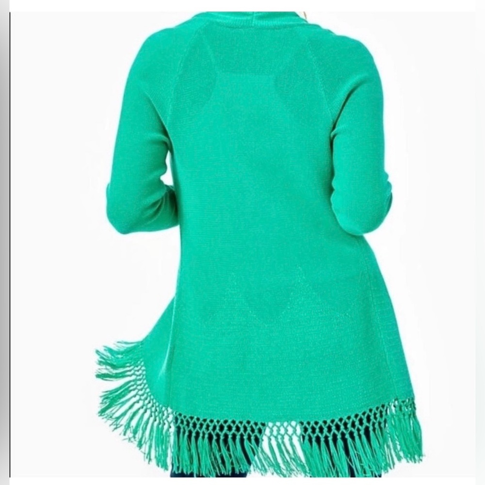Like New Lilly Pulitzer Light Green Tatum Fringe Cardigan, Size Large - Picture 3 of 12